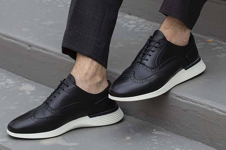 Black Calfskin Wingtip Shoes With Rubber Sole From Wolf & Shepherd