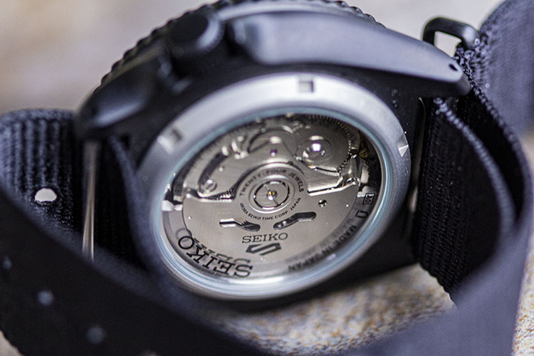 SBSA025 Blackout with Seiko 4R36 Movement Caseback