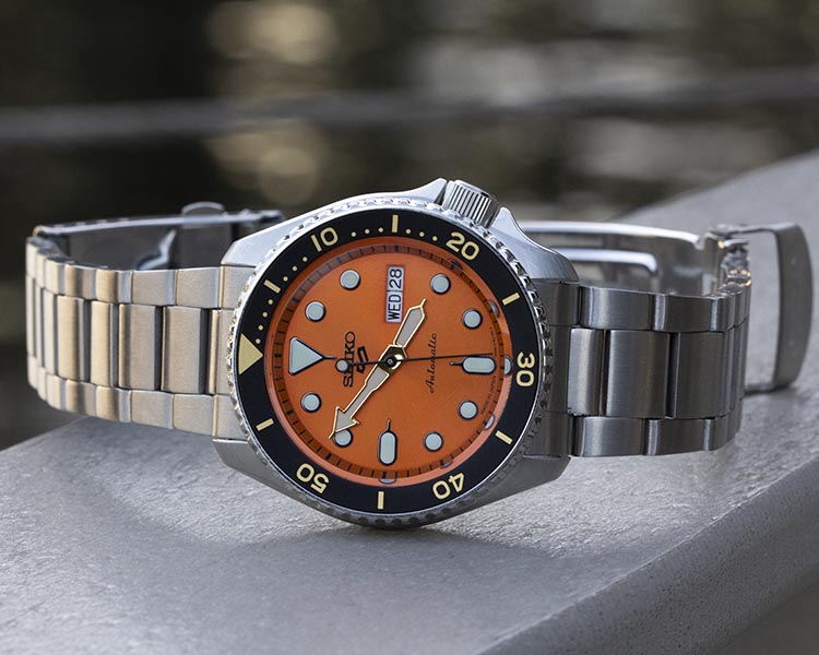 Seiko 5 Sports SBSA009 Orange Dial On Steel Bracelet