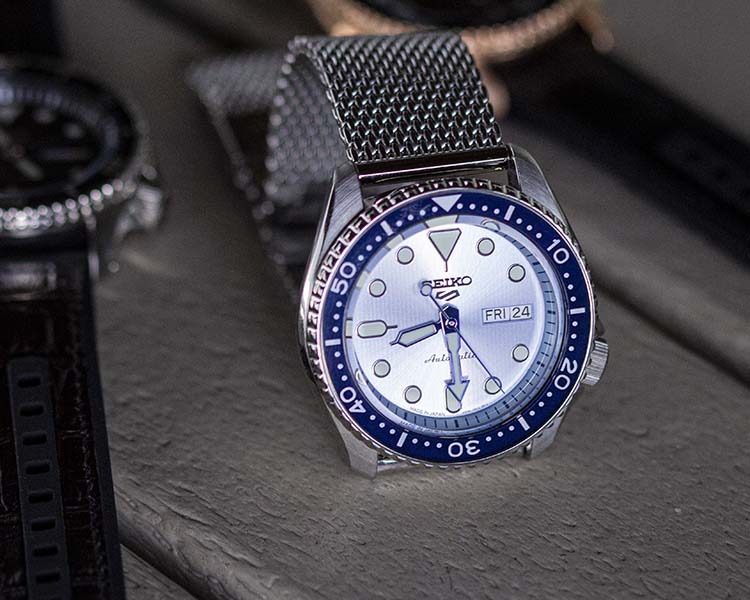 Seiko 5 Sports SRPE77 Ice Blue Dial On Milanese Bracelet