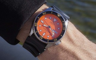 Seiko SKX011J Orange Dial Steel Dive Watch On Rubber Strap