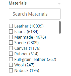 Zappos Materials Filters For Search