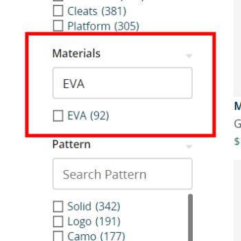 Zappos Shoe Filter For EVA Material