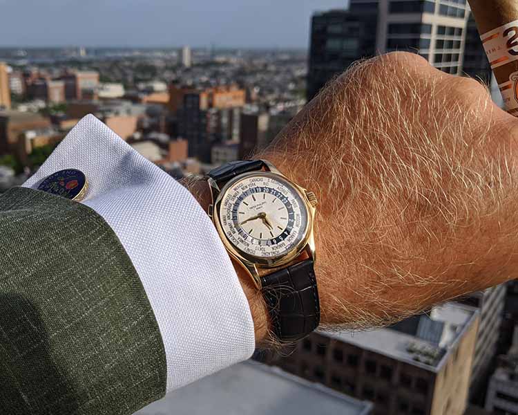 Patek Philippe 5110 Wrist Shot World Timer Yellow Gold On Black Alligator Strap