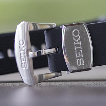 Seiko Steel Tang Buckle And Brushed Branded Keeper Silicone Strap