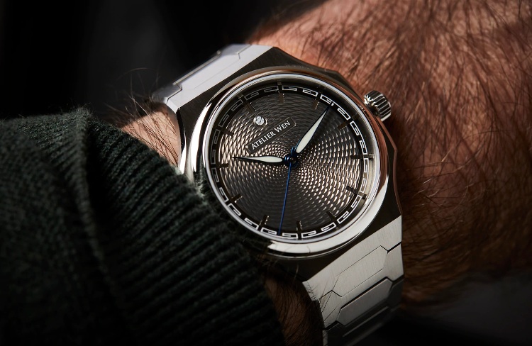 Atelier Wen Perception Steel Watch With Grey Guilloche Dial