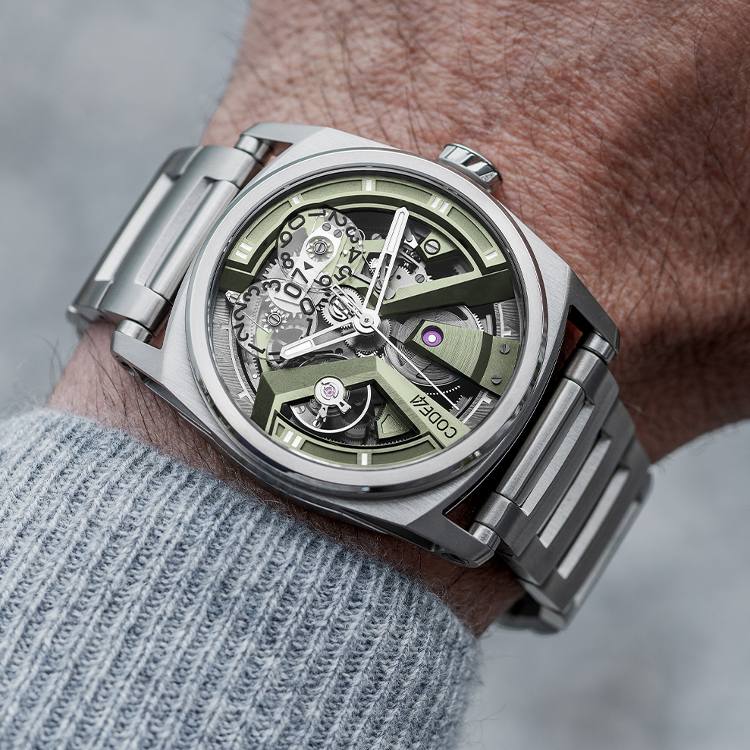 X41 Titanium Watch Green Skeleton Dial & Bracelet Wristshot