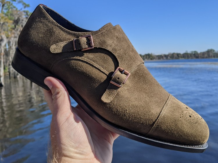 Green Suede Double Monkstrap Shoe