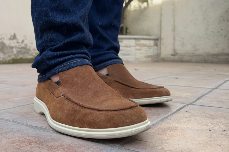Amberjack The Loafer In Grizly Suede Colorway On Feet