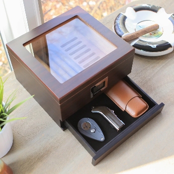 Case Elegance Renzo Mill Glass Top Cigar Humidor