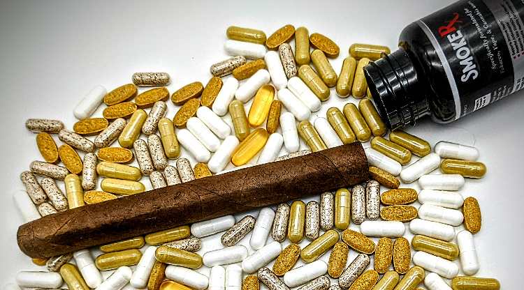 SmokeRX Bottle with Cigars and Tablets