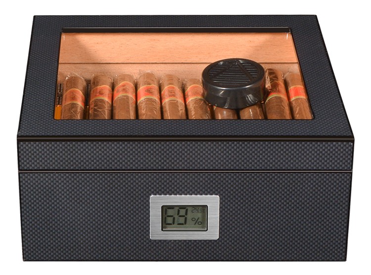 Carbon Fiber Texture Cigar Humidor With Digital Hygrometer