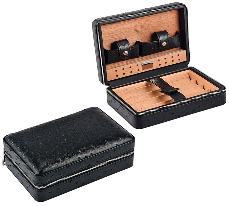Cigar Travel Case In Black Croc Leather