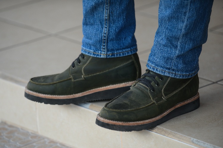 Green DIEVIER Boots On Feet with Light Wash Denim