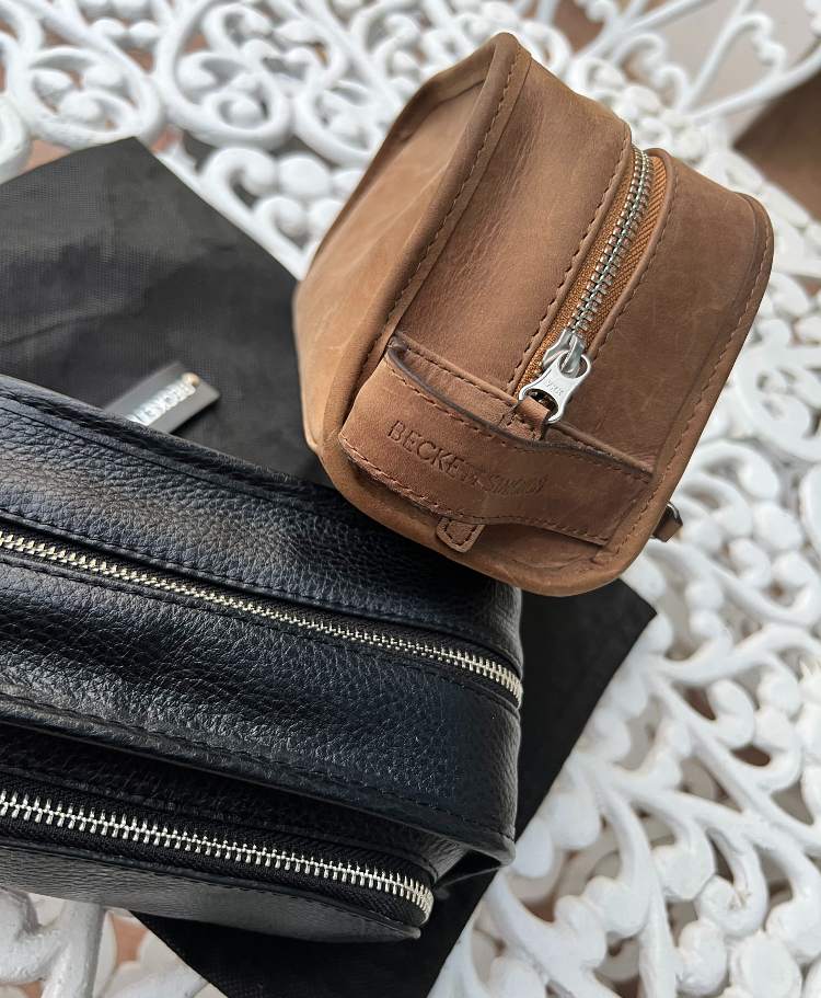 Close Up Of Leather Dopp Kit Details