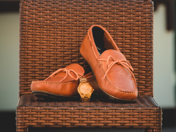 Mens Moccasin Shoes on Chair with Watch