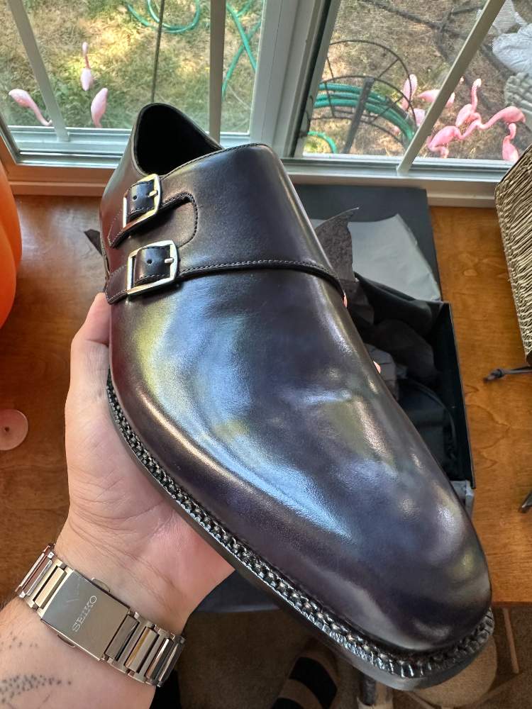 Leather Double Monk Shoes by BLKBRD Shoemaker