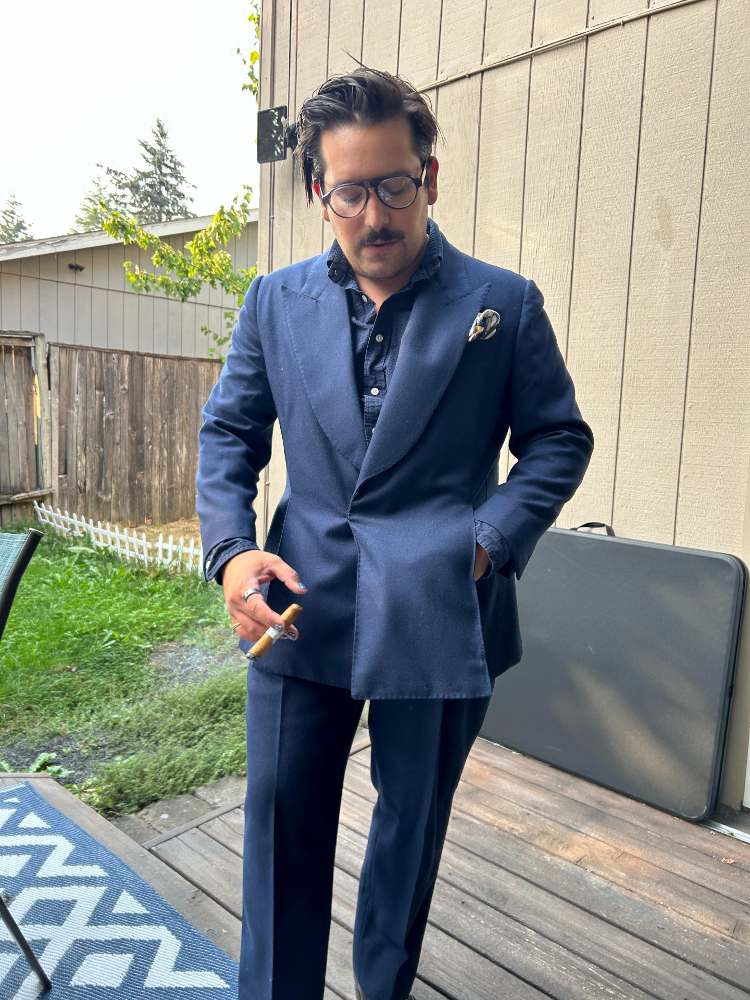 Wearing STRO Bespoke Suit In Blue