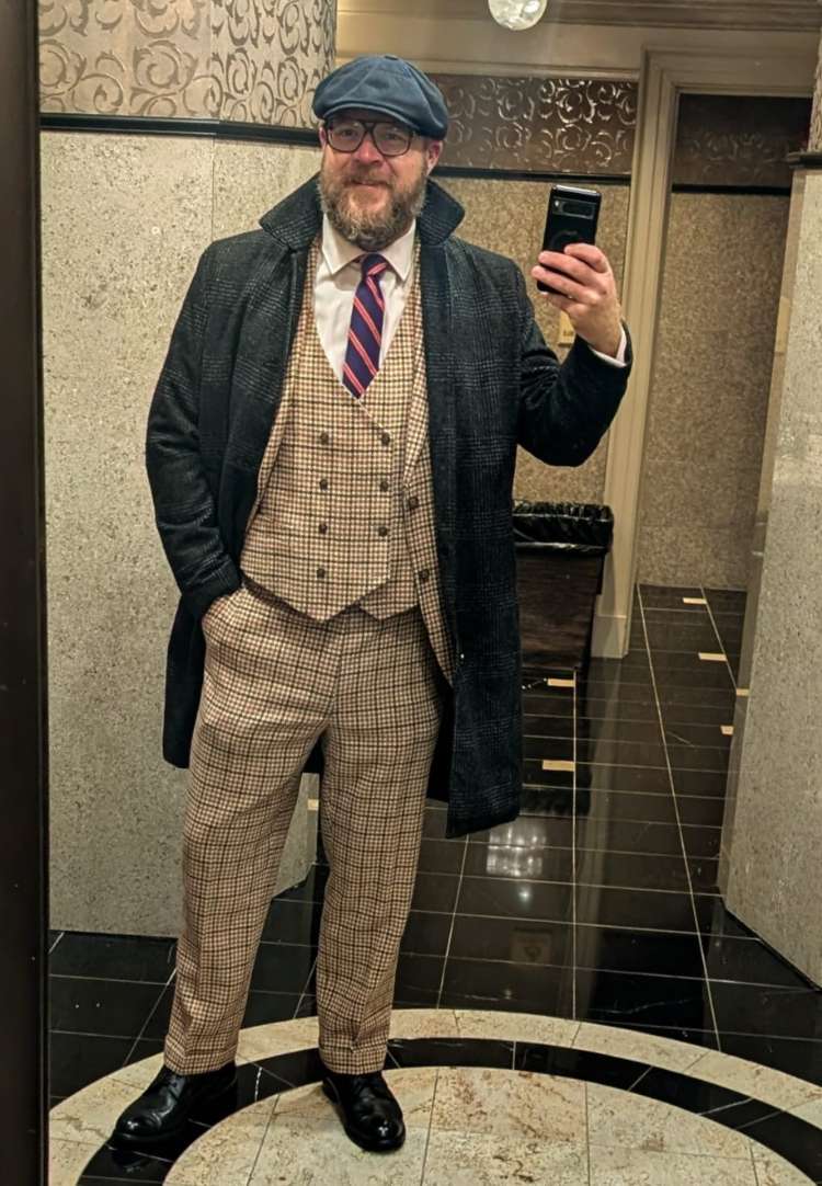 Paul Anthony Wearing Indochino 3 Piece Suit And Overcoat