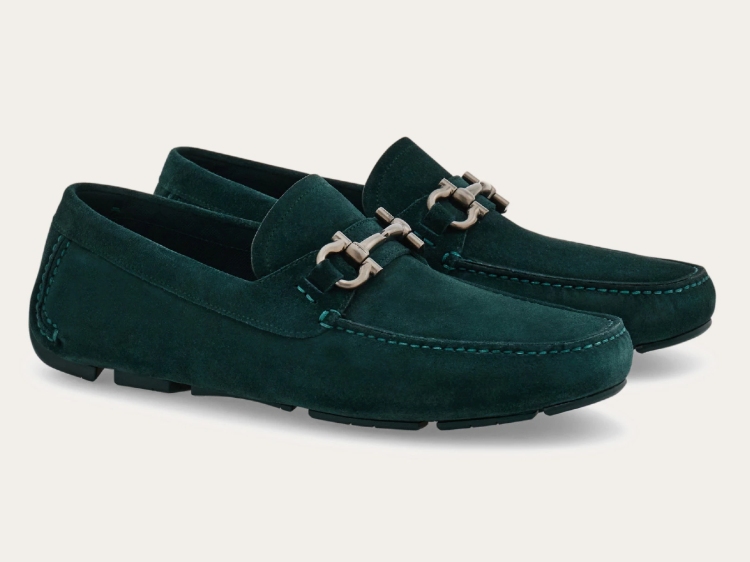 Salvatore Ferragamo Green Suede Drivers