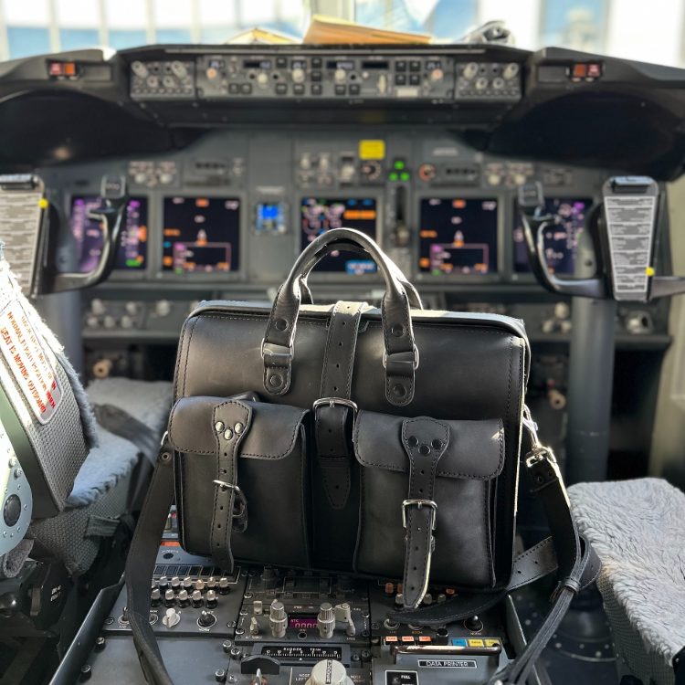 Saddleback Flight Bag Leather Black In Cockpit